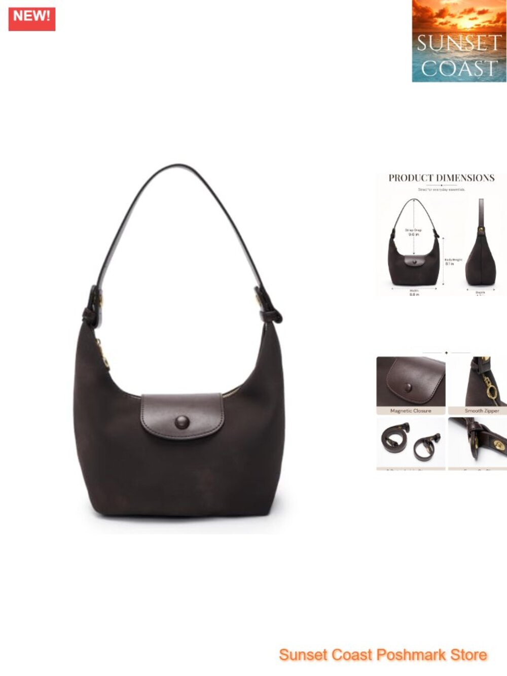 Faux Suede Crescent Crossbody Bag Women Convertible 3-Way Dumpling Purse